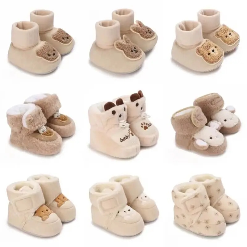 

Cartoon All Cotton Apricot Colored Bear Baby Cotton Shoes With Plush Insulation and Soft Soles For Baby Walking Shoes