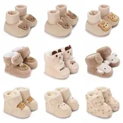 Cartoon All Cotton Apricot Colored Bear Baby Cotton Shoes With Plush Insulation and Soft Soles For Baby Walking Shoes