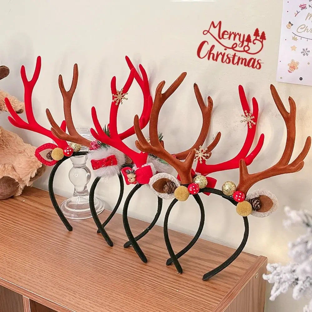 

Cosplay Costume Accessories Bell Christmas Headband Bowknot Flower Antlers Headband Dress Up New Year Elk Hair Hoop Kid
