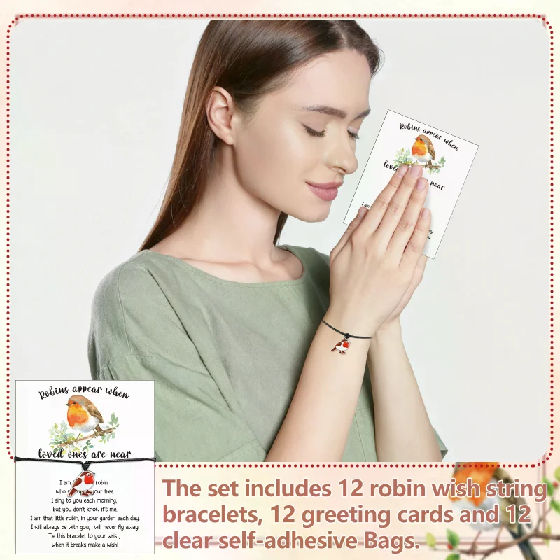 12 Sets Robin Bracelet Robins Appear Wish Bracelet Robins Appear When Loved Ones Are Near Bracele-t with Memorial Poem Cards
