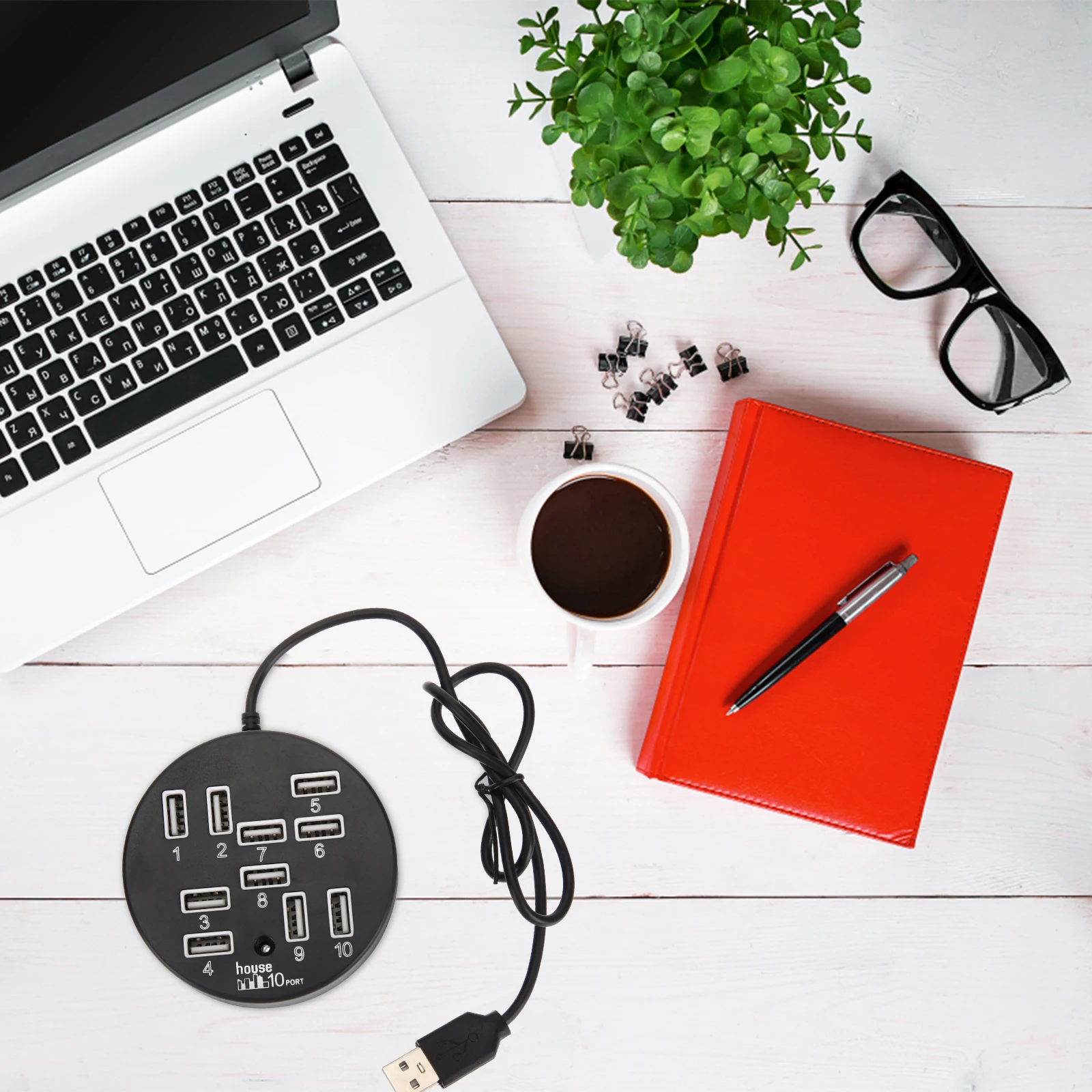 

USB-концентратор, 10 портов, классический дизайн, USB-расширитель для ноутбука, настольного компьютера, поддержка горячей замены, низкое энергопотребление