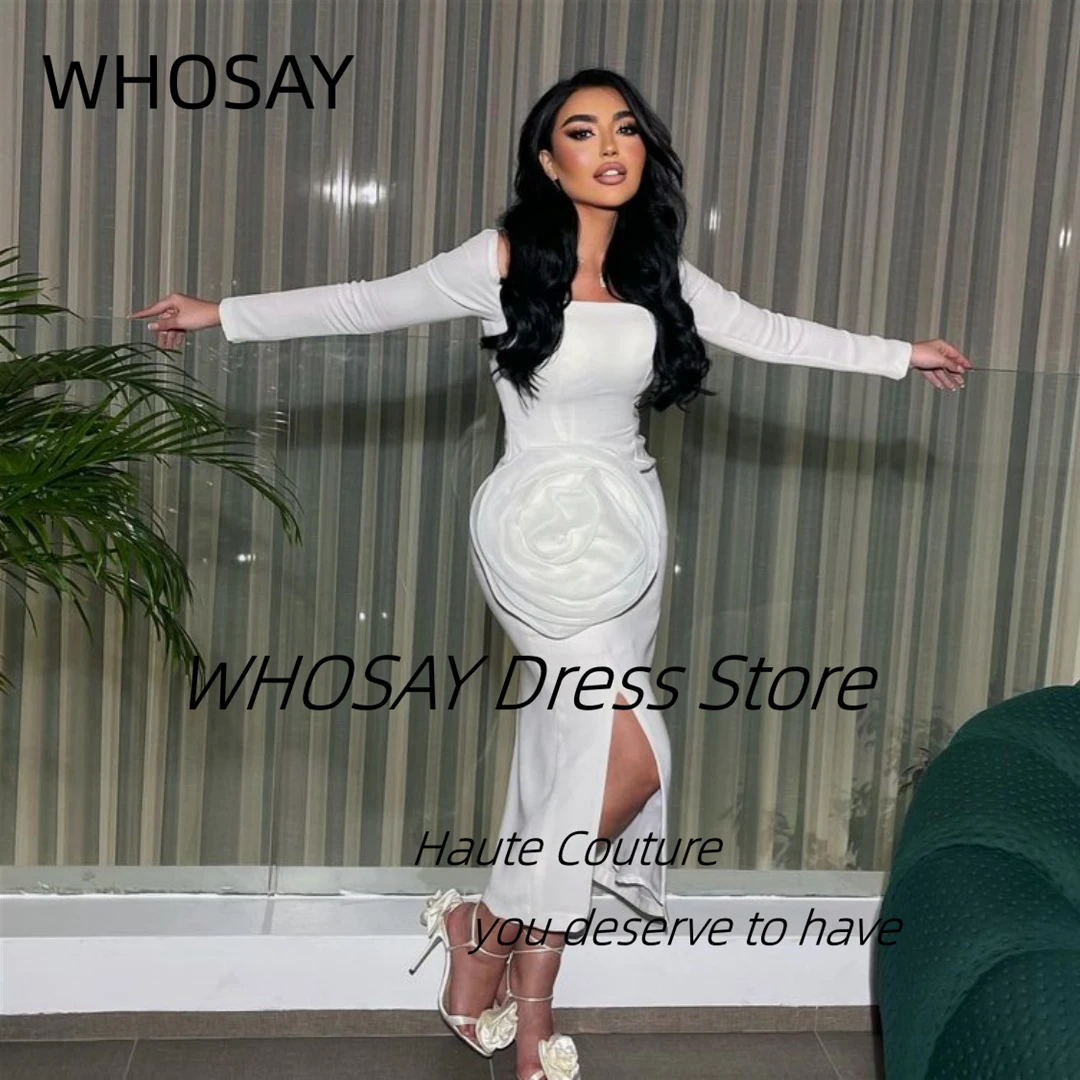 WHOSAY-Robe de Soirée pour Fille, Tenue de Bal à Manches sulf, Grande Fleur, Fente Latérale, Cocktail, Dubaï