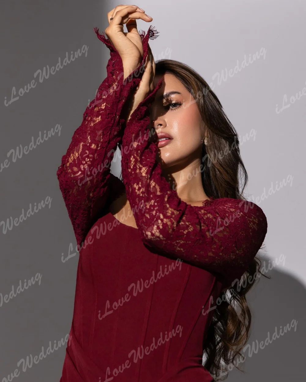 Customized Tight Fitting Straight Prom Dresses 2025 Floor-Length Square Collar Full Sleeve Lace Evening Dresses Sexy Backless