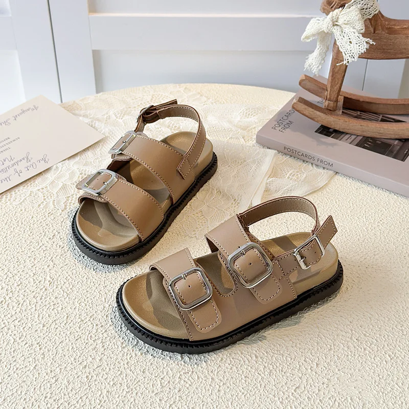 Toddler Kids Double Buckle Two Strap Sandals Boys Girls Open Toe Soft Non Slip Thick Sole Summer Casual Flat Sandals
