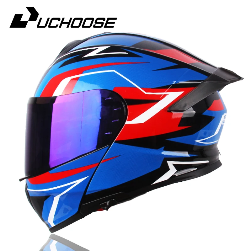 Uchoose DOT Approved Full Face Helmets Crash Motorbike Protective Gear Men Women Flip Up Helmet Motorcycle Double Sun Visor