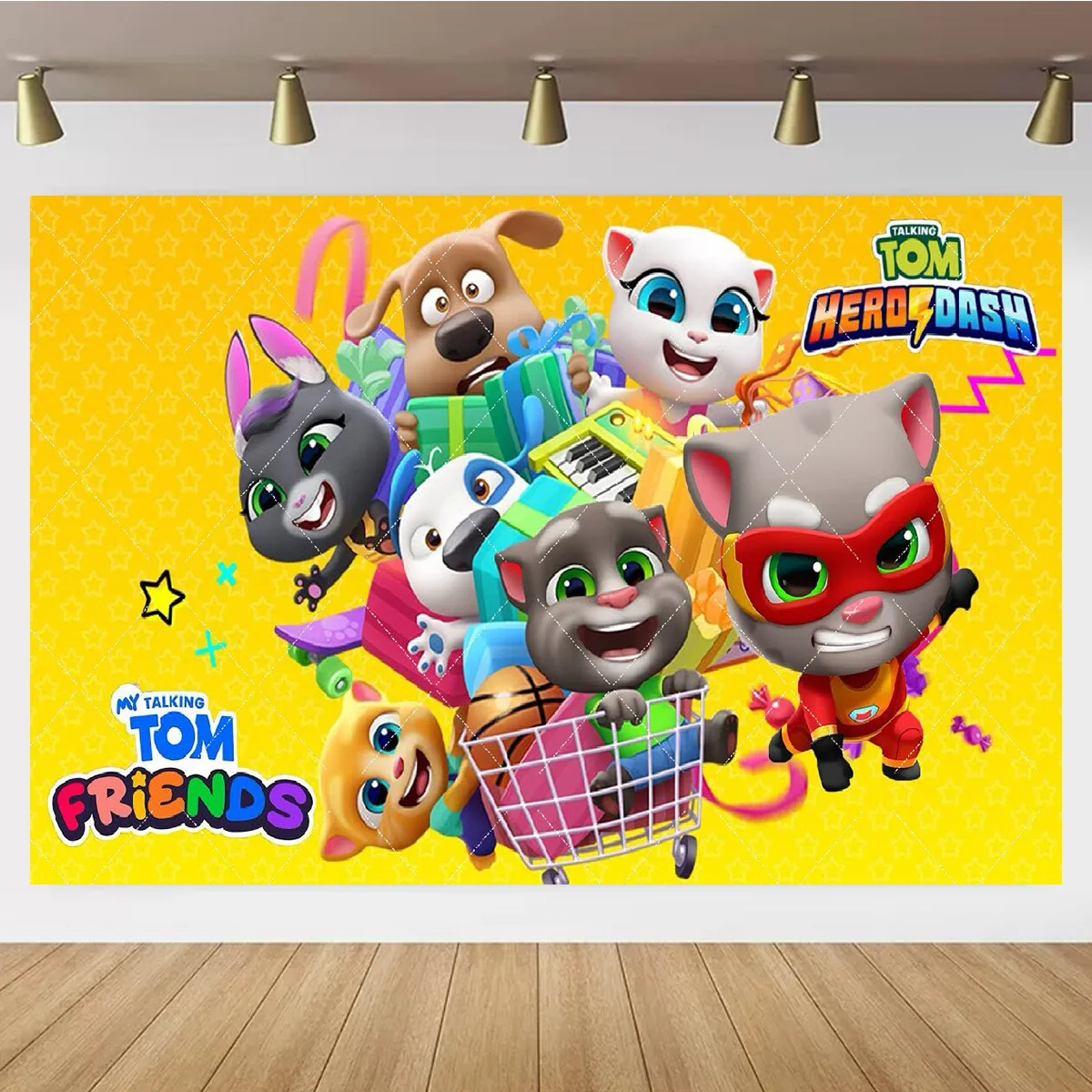 Talking Toms Friends Happy Birthday Hintergrund Cartoon Katze Hund Regenbogen Foto-Banner Kindergeburtstag Party Deko Fotorequisiten – Detail 7