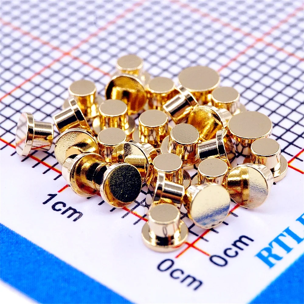 10 100 Pcs Female Pogo Pin Flange Diameter 3.0 mm Height 2.0 mm Flat surface Circular Contact Pad Brass Gold plate connector