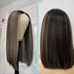 Alimeer Silk Base Top Wig 13X4 Lace Front Wig Short Bob Wig Shoulder Longth Chestnut Brown Virgin Human Hair Wig for Women