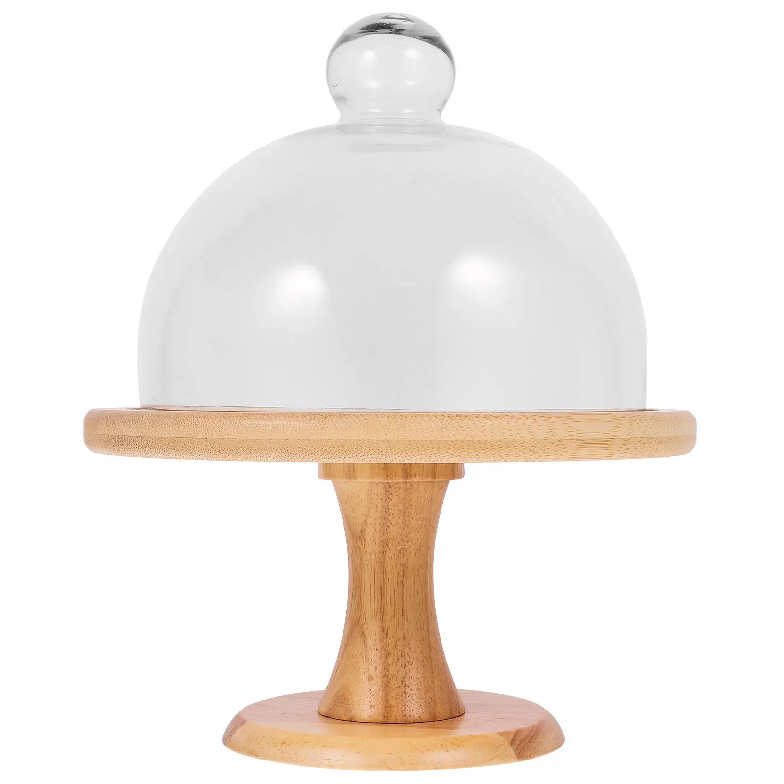 1Set Sophisticated Tall Cake Stand Non-Conductive Glass Wooden Cake Display Stand for Wedding Anniversary Birthday Party Pastry