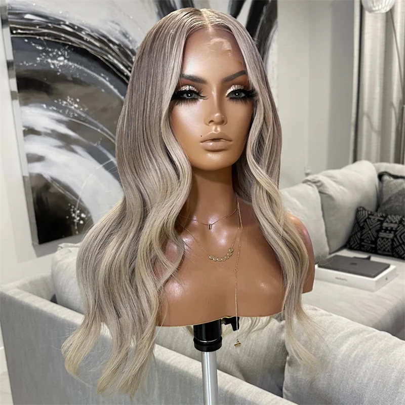 

13x4 Ombre Icy Blonde Synthetic Lace Front Wig High Quality Wig 28 Inch HD Lace Glueless Wig for Women Daily Cosplay Party Use