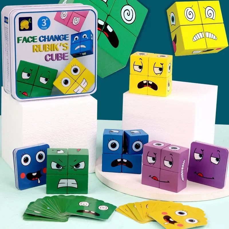 Family Happy Games-Emotional Expression Changing Face Challenge-Children's Building Block Logical Thinking Training Large Granul