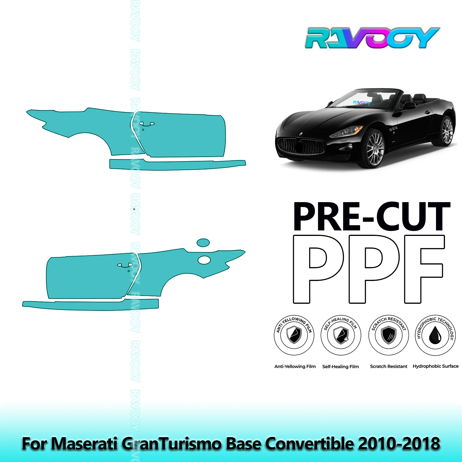 

For Maserati GranTurismo Base Convertible 2010-2018 8.5mil Pre-Cut PPF Door & A/B Pillar Kit TPU Paint Protection Film Set