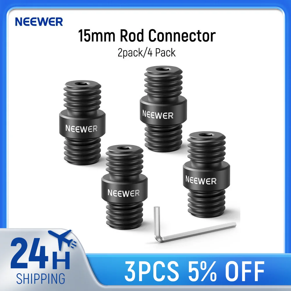 

NEEWER 15mm Rod Connector, 2/4 Pcs M12x1.5 Connector for 15mm Support Rod Extension on Shoulder Rig & Video Rig