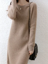 Women's Crochet Dresses Knee Length Midi Loose Cover Up Female Knit Dress Spring Autumn 2025 High Quality Luxury Retro G Y2k Hot