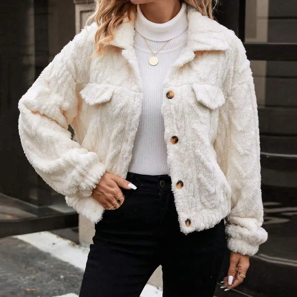 Veste en Peluche Double Face pour Femme, Manteau Décontracté avec Col Rabattu, Vêtements d'Extérieur Coupe-Vent pour l'Automne