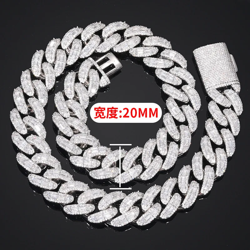 New High Quality Stacked Square Diamond 20mm Bubble Chain Necklace Hip Hop Trendy Street Jewelry Necklace