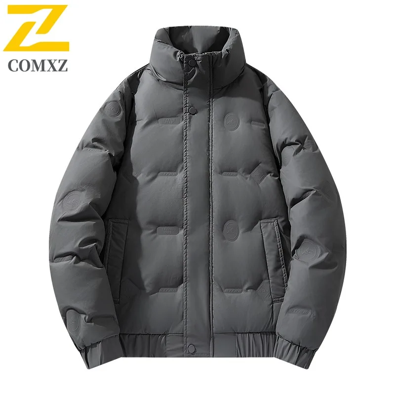 

COMXZ Men Parker Coat Lightweight Solid Color Stand Collar Stylish Skiing Travel Winter Jacket Camping High Quality Padding Coat