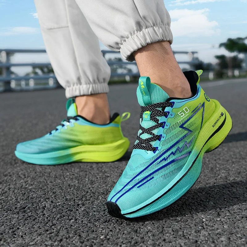 

Men Sport Shoes Professional Cushioned Carbon Plate Running Shoes Breathable Lace-up Casual Sneakers Marathon Athletic Footwear