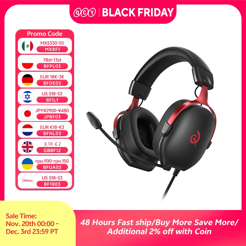 QCY VN200 Pro Wired Gaming Headset With Mic 40mm Driver 7.1 Surround Over Ear Headphones For PC PS4 PS5 Gamer Headphones