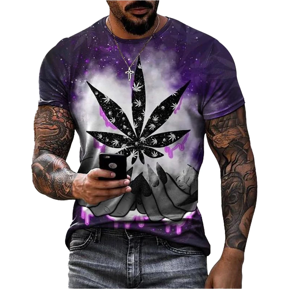 Summer Hot Selling Creative 3D Printed Hemp Leaf T-Shirt, Casual and Unique, Street Style Quick-Drying Sports Short-Sleeve