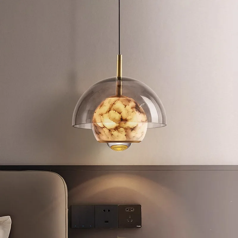 

Natural Marble Planet Small Pendant Lights Modern Minimalism Bedroom Bedside Table Luxurious Room Decor LED Ceiling Chandeliers