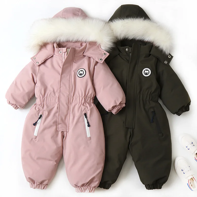 Plus Thick Velvet Bodysuits Clothes Winter Baby Waterproof Hooded One-Pieces Girl Boy Overalls Ski Suit Infant Thick Warm Romper