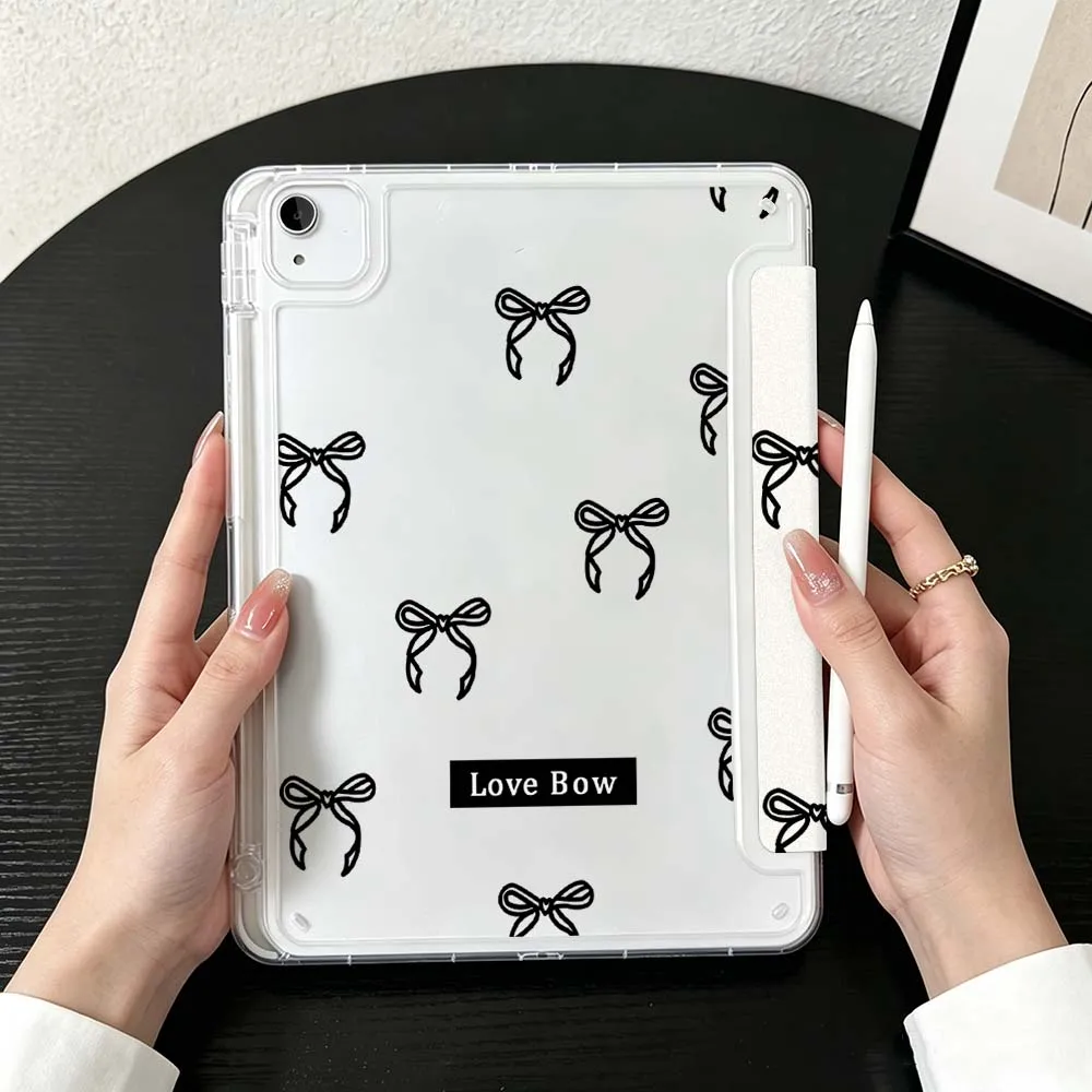 Cartoon Bow For iPad Mini Pro Air 5 6 7 8 9 10th 11th 11 9.7 10.9 13 inch Transparent Y-Shaped Folding Tablet Case