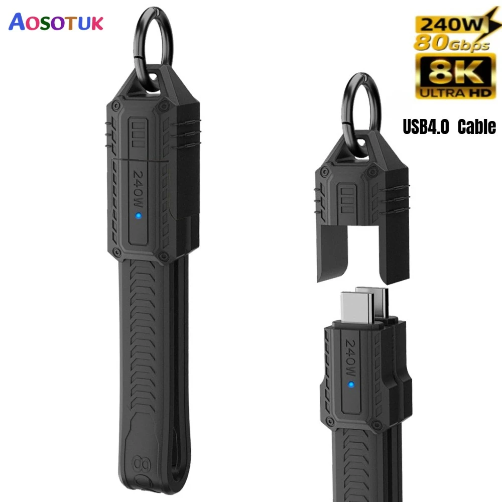 

PD 240W USB4.0 80Gbps Type C Cable Keychain PD3.1 5A 8K@60Hz USB C to Type-C Data Cord For TV Laptop Tablet for iPhone 16 15