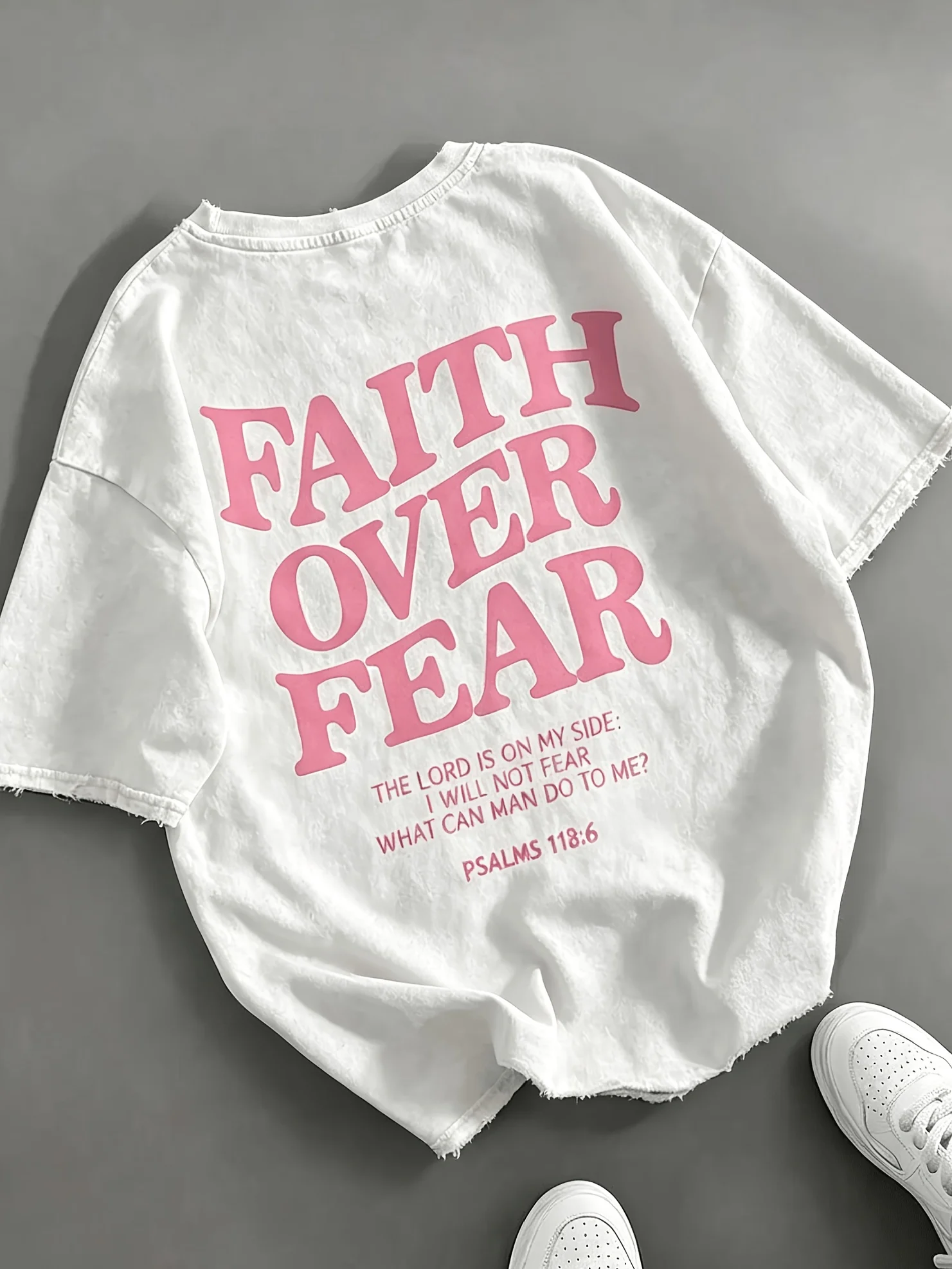 2026 Summer Shirts 1pc Women'S Faith Over Fear Bible T-Shirt - Black Pink Letters - Inspirational Bible Verse Shirt (Psalm 1186) - Christian Clothing - Machine Washable Casual T-Shirt-Premium Graphic Printed Round Neck T-Shirts
