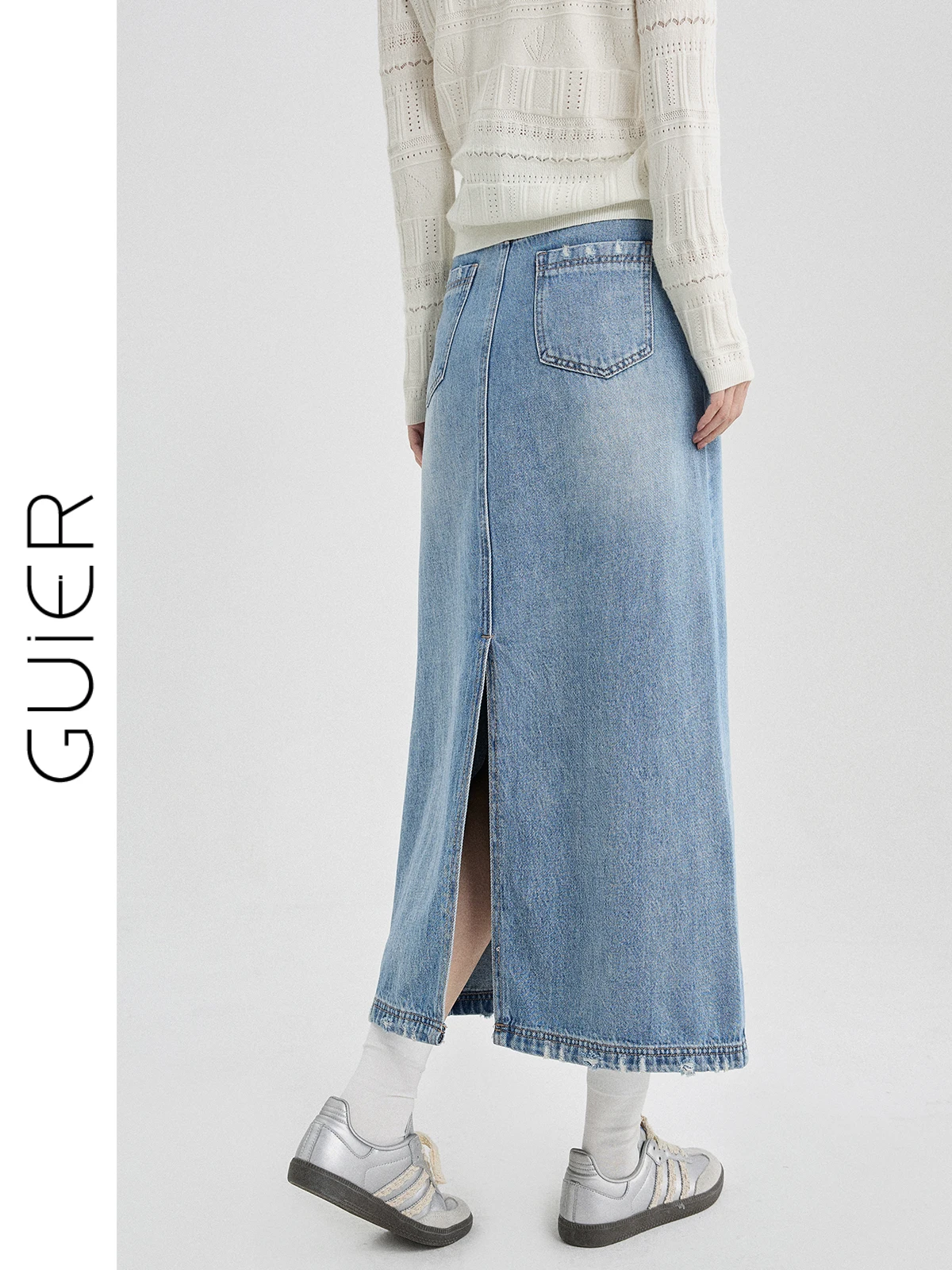 

Джинсовая юбка А-силуэта с высокой талией, женская, весна 2026, новая, с эффектом потертости, повседневная, длинная, на молнии, для весеннего сезона