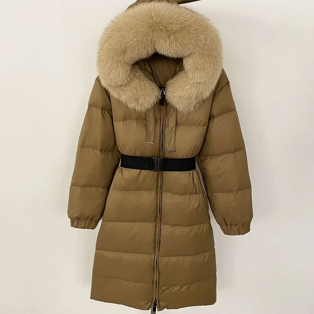 New Winter 2024 Warm 90 White Duck Down Coat Female Cold Lady Real Fur Coat Women Hooded Long Natural Fox Fur Puffer Jacket