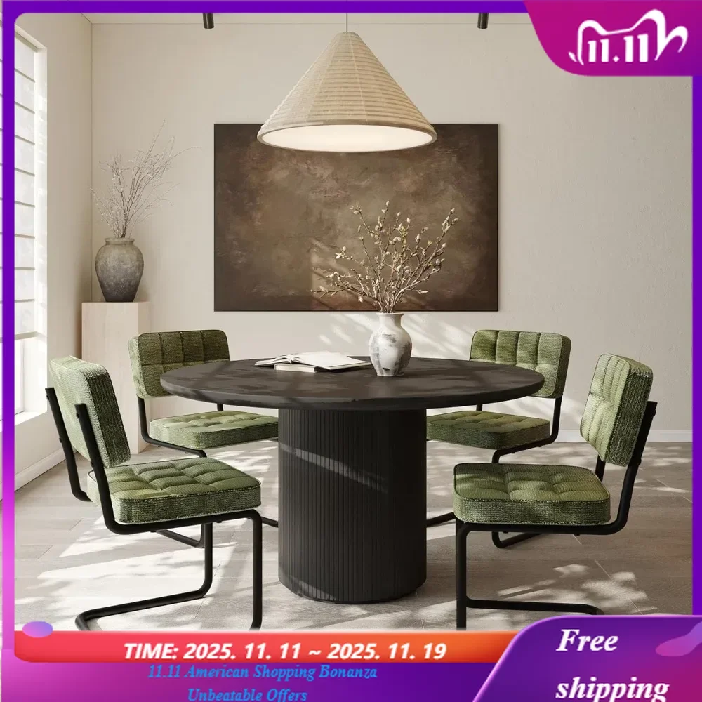 Nowoczesne, zielone krzesła do jadalni typu cantilever, zestaw 4 sztuk, krzesła boczne bez podłokietników w stylu mid-century z tapicerowanym siedziskiem i oparciem.