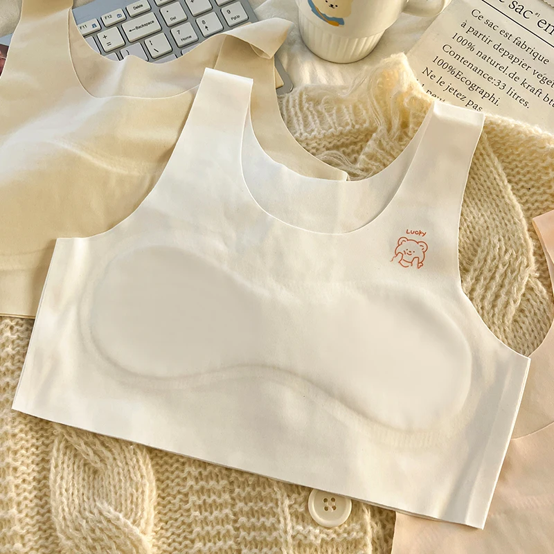 3pcs Children's Bras Teenagers Comfortable Breathable Simple Training Bra Vest Soft Elastic Skin Friendly Lingerie For Girls image 3
