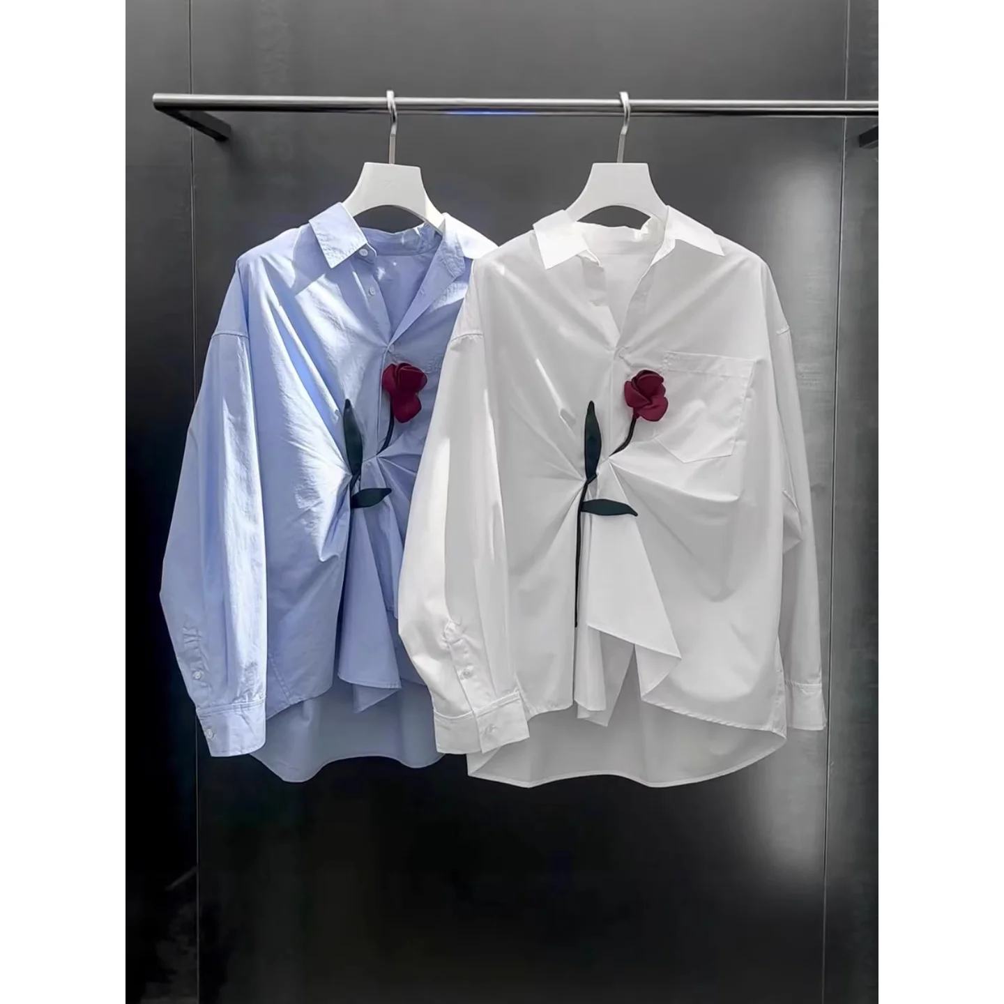 

Spring 2026 New Style Casual Rose Pattern Women's Shirt Luxury Anti-Aging Fashionable Pleated Korean Style Long Sleeve Blouse