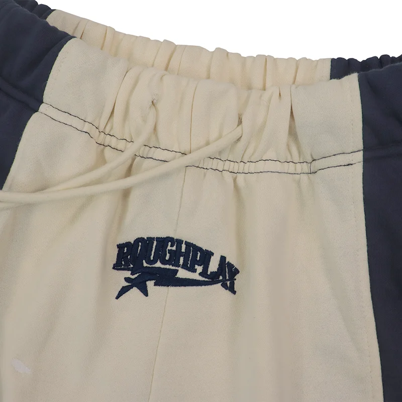 New ROUGH PLAY Men Women Oversized Color‑block Splatter Destroyed Drawstring Elastic Waist Casual Shorts