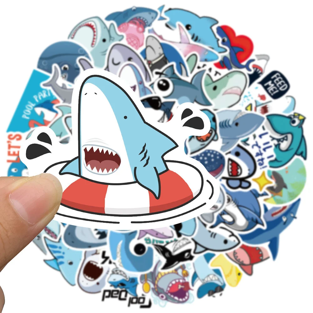 10/30/50pcs Mer Créature Requin Dessin Animé Mignon Autocollant Pour Enfants Jouets Bagages Ordinateur Portable Ipad Skateboard Journal Cadeau