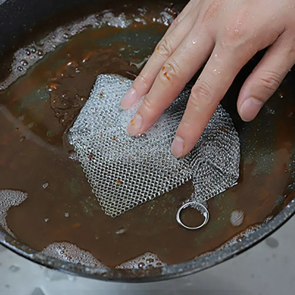 

Square Stainless Steel Dishcloth Rust-free Corrosion Resistant Pot Brush Hangable No Residue Pan Rust Remover Bowl