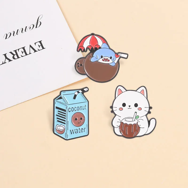 Fruit Ocean Animal Enamel Pins Orange Blueberry Carrot Cat Shark Brooch Crab Star Octopus Badge Coconut Jewelry Accessories Gift