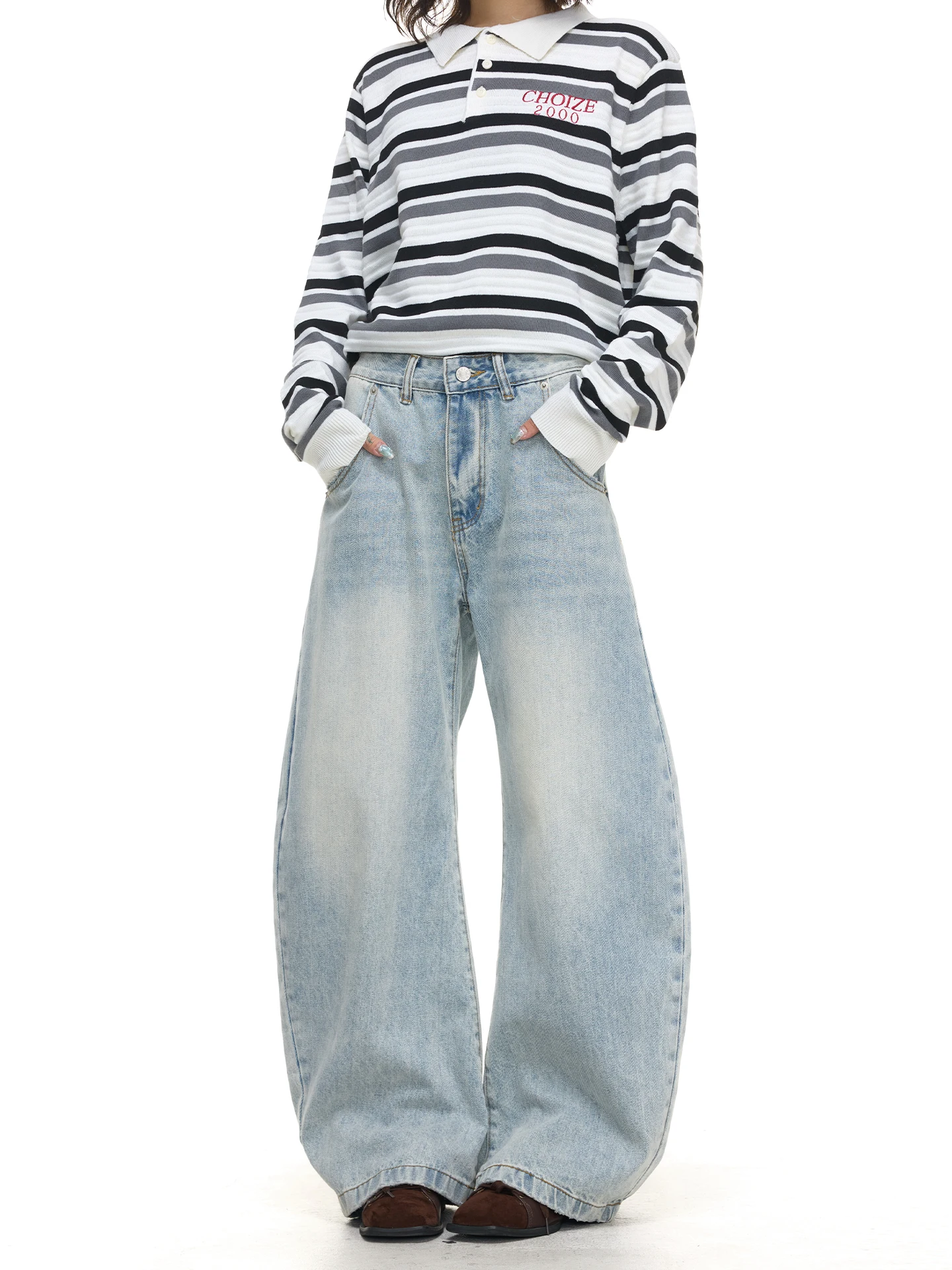 

Ретро-джинсы белого цвета с широкими штанинами, свободного кроя, в стиле Miu Sle, универсальные, прямого силуэта, длиной в пол, женские, осенняя мода