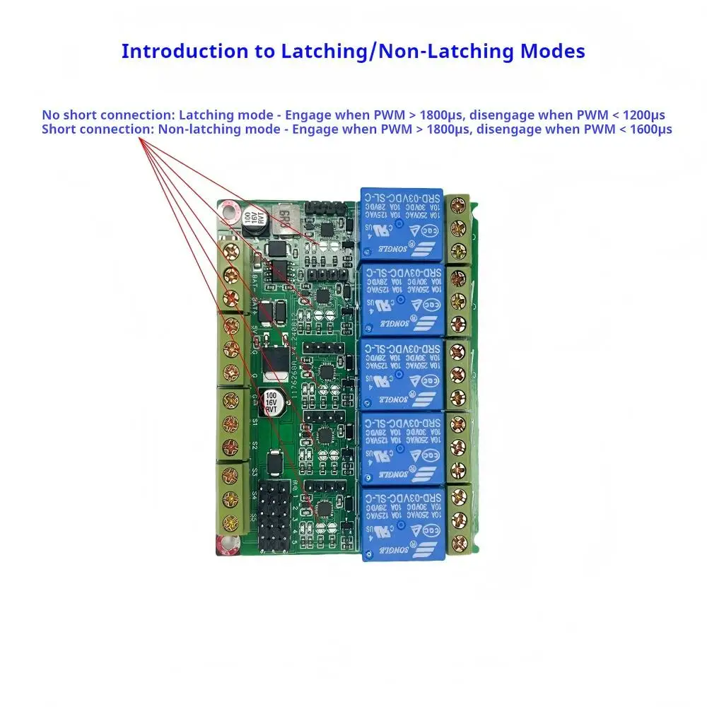 

5CH RC PWM Relay Switch 2S-14S High Current Relay Module Latching Non-Latching for RC Trawler Bait Boat with 5V 3A BEC Output