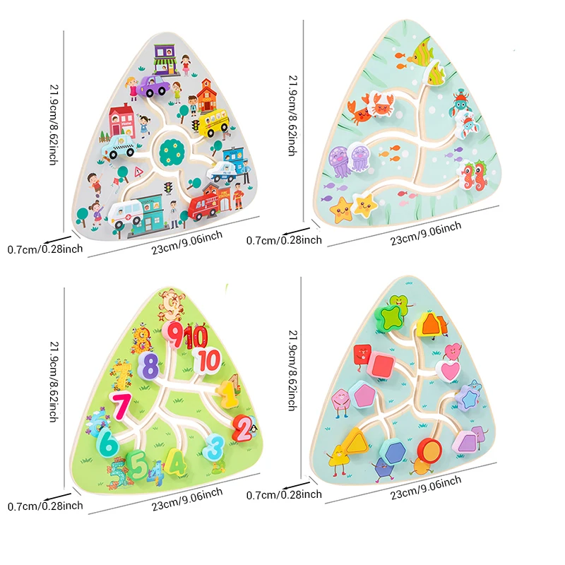 1pc Dreieckige Holz Track Paarung Spielzeug Cartoon Slider Bewegliche Farbe Form Anerkennung Spiel Geeignet für Kinder Alter 3 +