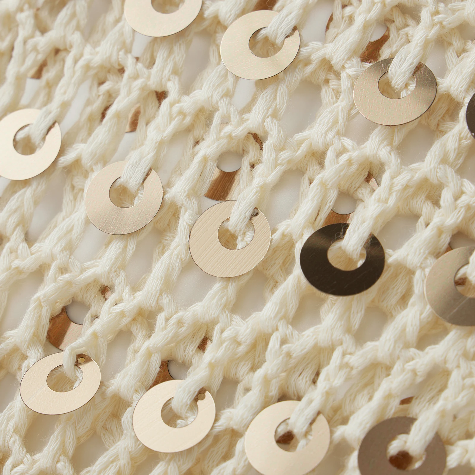 Damska plażowa narzutka z cekinami, szydełkowa, jednolita, ażurowa, z frędzlami, odkryte ramiona, dziergana poncho, modna narzutka.