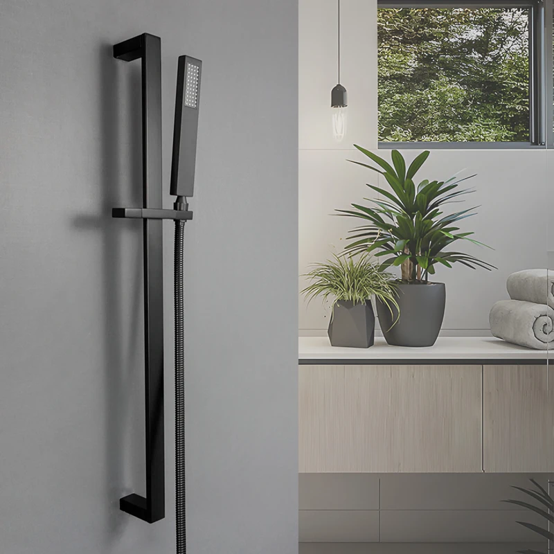 Imagem -02 - Montado na Parede do Chuveiro de Levantamento de Revestimento Preto Barra Corrediça Alta Pressão Chuveiro Mão Titular Ajustável Banheiro Barra Deslizante Ferroviário