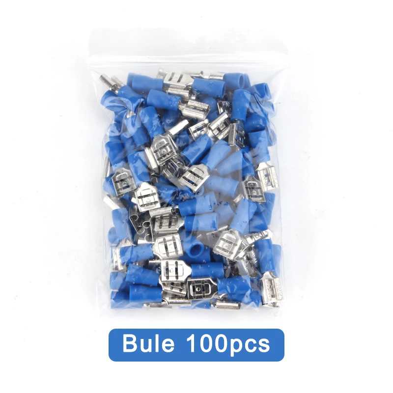100pcs FDD2-250 FDD Insulated Electrical Crimp Female Terminal For 1.5-2.5mm2 Cable Connectors Cable Connector