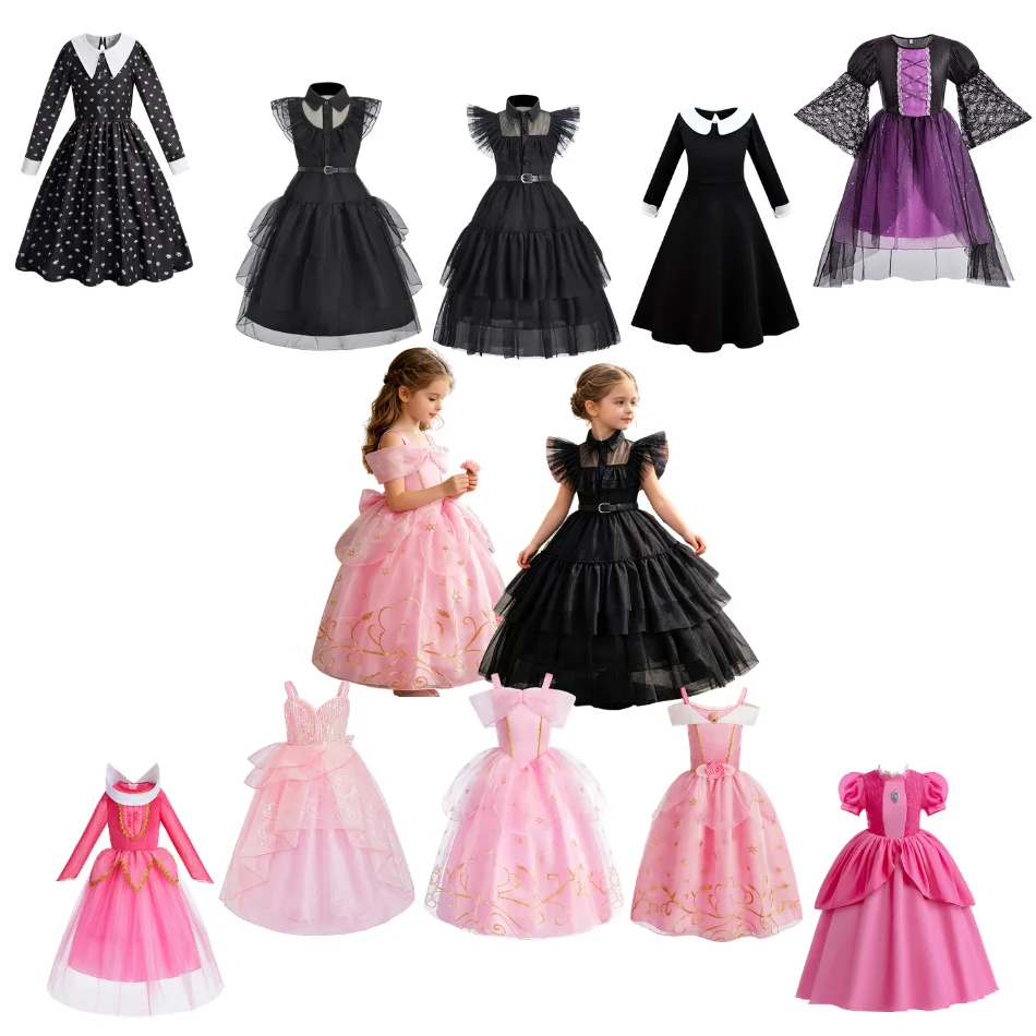 New Halloween Child Gothic Style Dress Up Baby Clothes Kids Witch Cosplay Costumes Girls Birthday Party Aurora Princess Dresses