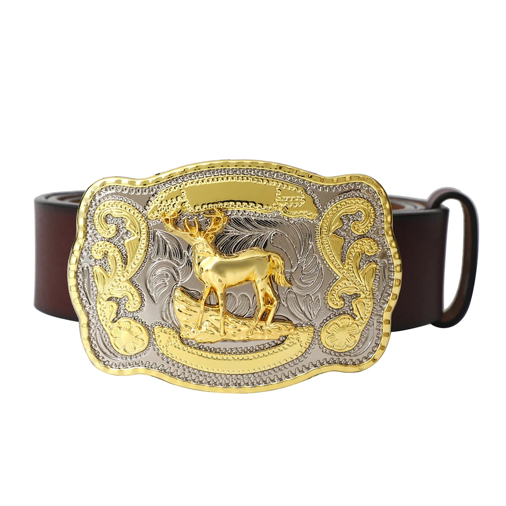 

Western denim zinc alloy men's animal style belt buckle genuine leather belt men's jeans decoration