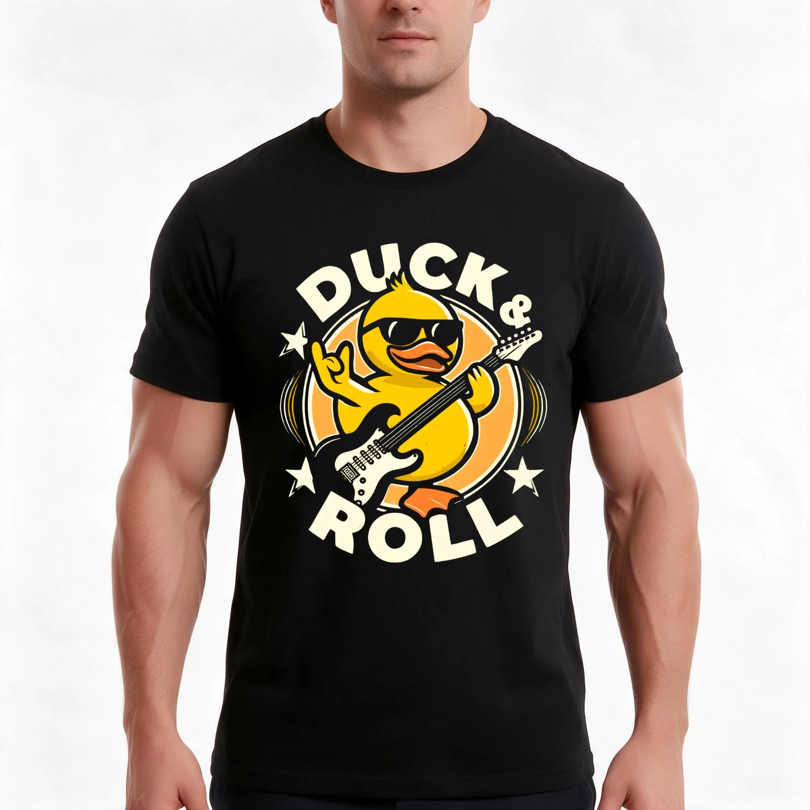 Cute Duck And Roll Rockstar T-Shirt, Summer Casual Cotton Tee, Oversized Streetwear Tops, Vintage Graphic Print, 100% Cotton