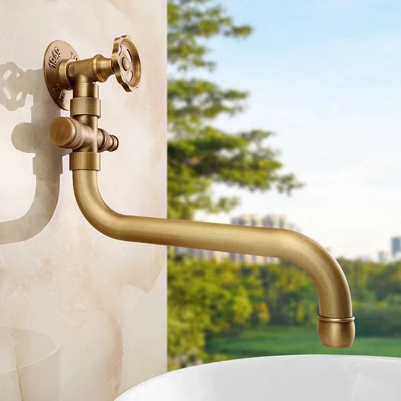 Antique outdoor balcony mop pool faucet single cooling all copper outdoor courtyard garden mop pool faucet lengthened