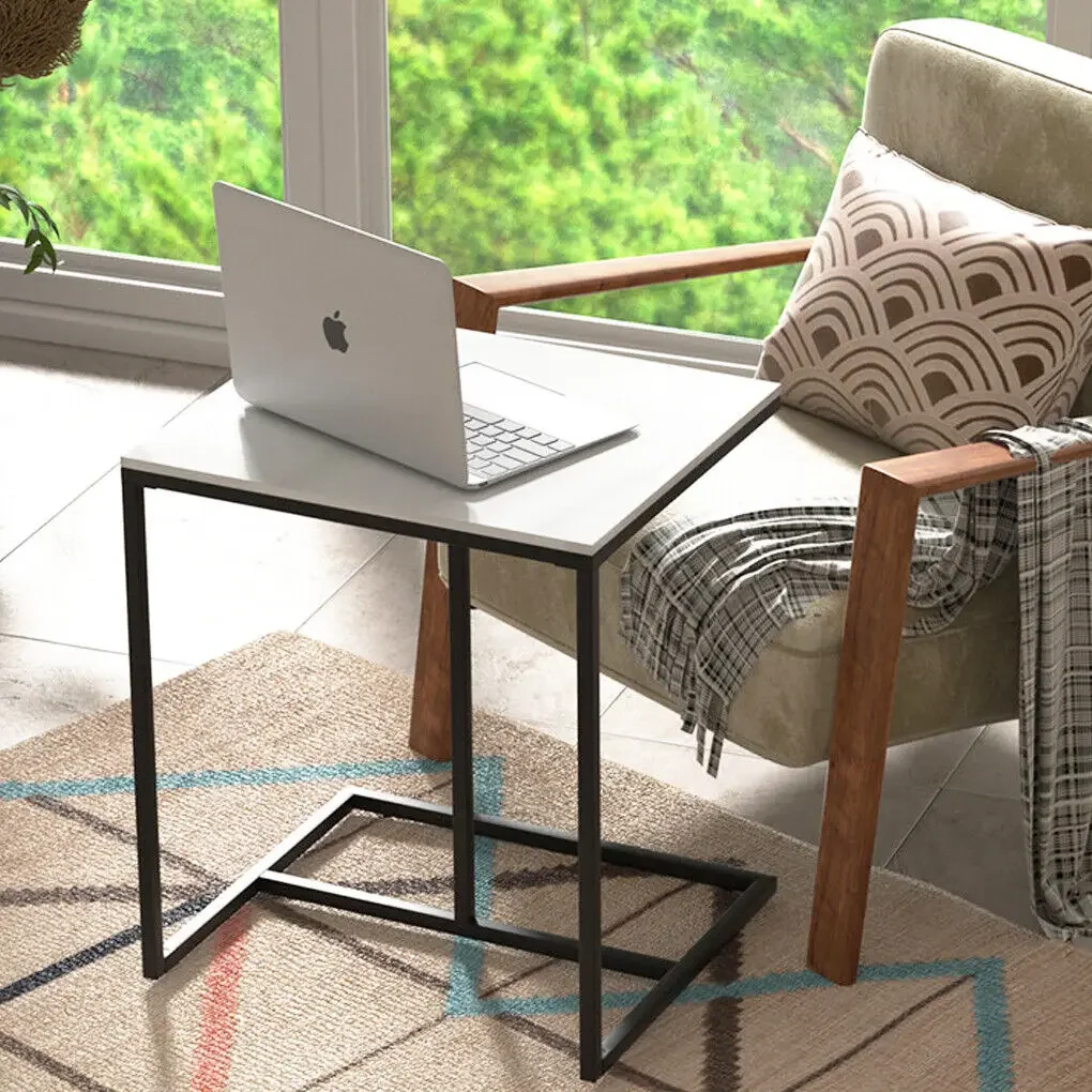 Small Marble Laptop Corner Coffee Table Modern C Shaped Sofa Side Table  with Metal Frame