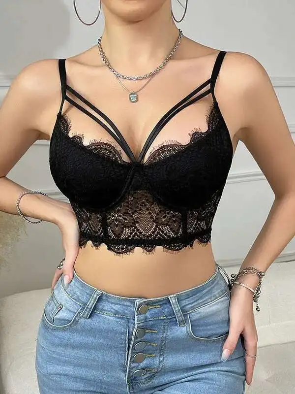 مثير الدانتيل شبكة شفافة زهرة التطريز Vset الساحرة أنيقة عارية الذراعين العميق الخامس الحمالات سترة دون أكمام الرغبة النقية UF1C #4